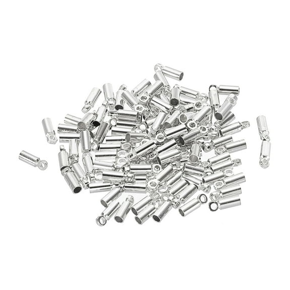 100Pcs Cord End Caps 1.2mm End Cap Barrel Beads Kumihimo End Caps Brass for Jewelry Making 2mm Length Silver