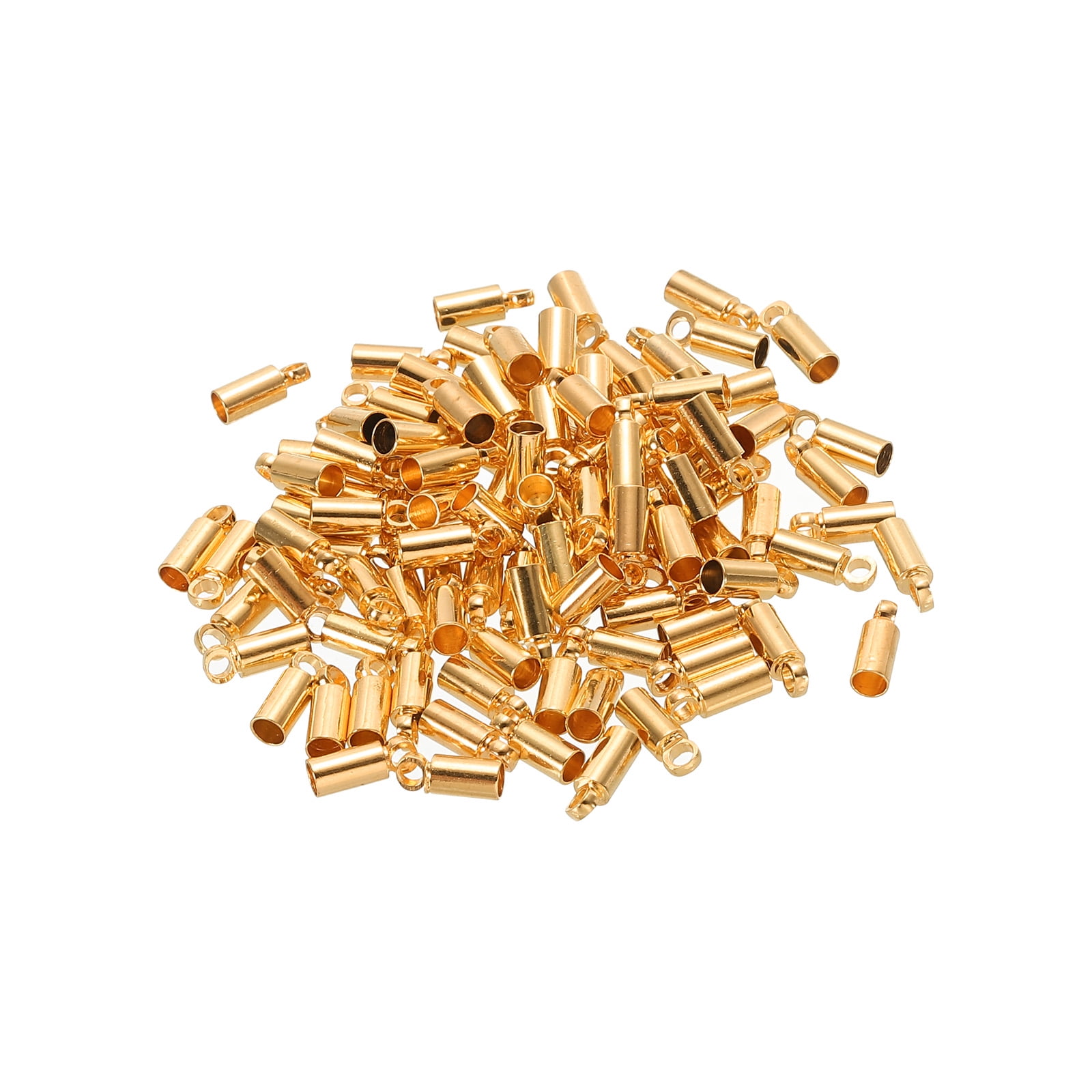 100Pcs Cord End Caps 5.1mm End Cap Barrel Beads Kumihimo End Caps Brass for Jewelry  Making 10mm Length Light Gold 