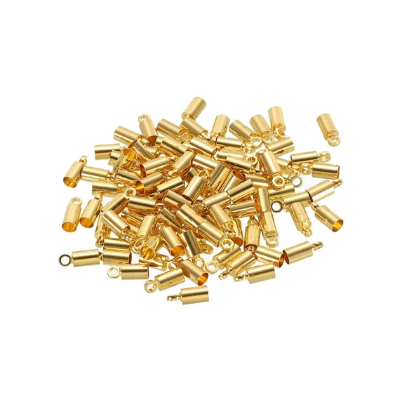 100Pcs Cord End Caps 2.8mm End Cap Barrel Beads Kumihimo End Caps Brass for Jewelry Making 3.5mm Length Gold