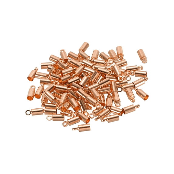 100Pcs Cord End Caps 2.8mm End Cap Barrel Beads Kumihimo End Caps Brass for Jewelry Making 3.5mm Length Rose Gold