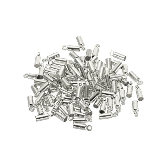 100Pcs Cord End Caps 2mm End Cap Barrel Beads Kumihimo End Caps Brass for Jewelry Making 2.5mm Length White