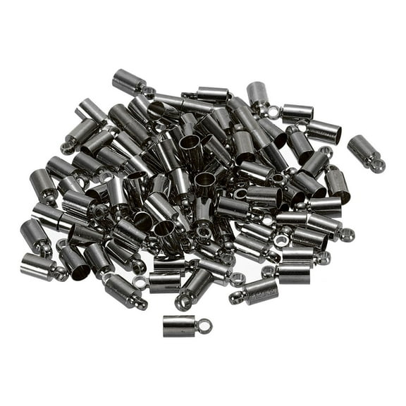 100Pcs Cord End Caps 3.5mm End Cap Barrel Beads Kumihimo End Caps Brass for Jewelry Making 4mm Length Dark Gray