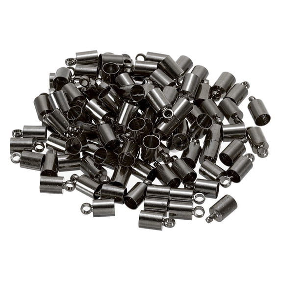 100Pcs Cord End Caps 4mm End Cap Barrel Beads Kumihimo End Caps Brass for Jewelry Making 4.5mm Length Dark Gray
