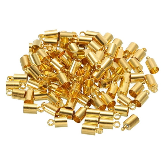 100Pcs Cord End Caps 4mm End Cap Barrel Beads Kumihimo End Caps Brass for Jewelry Making 4.5mm Length Gold
