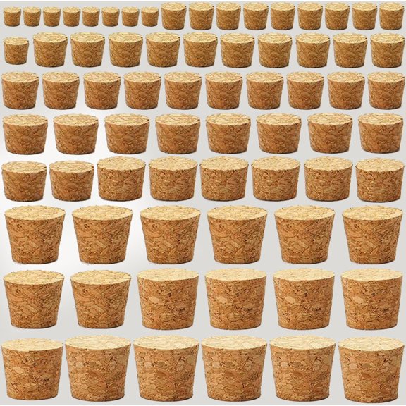 100Pcs Cork Stoppers 10 Sizes Wooden Tapered Cork Plugs, Wooden Tapered Wine Bottle Stoppers Replacement Corks for Wine Beer Bottle Crafts