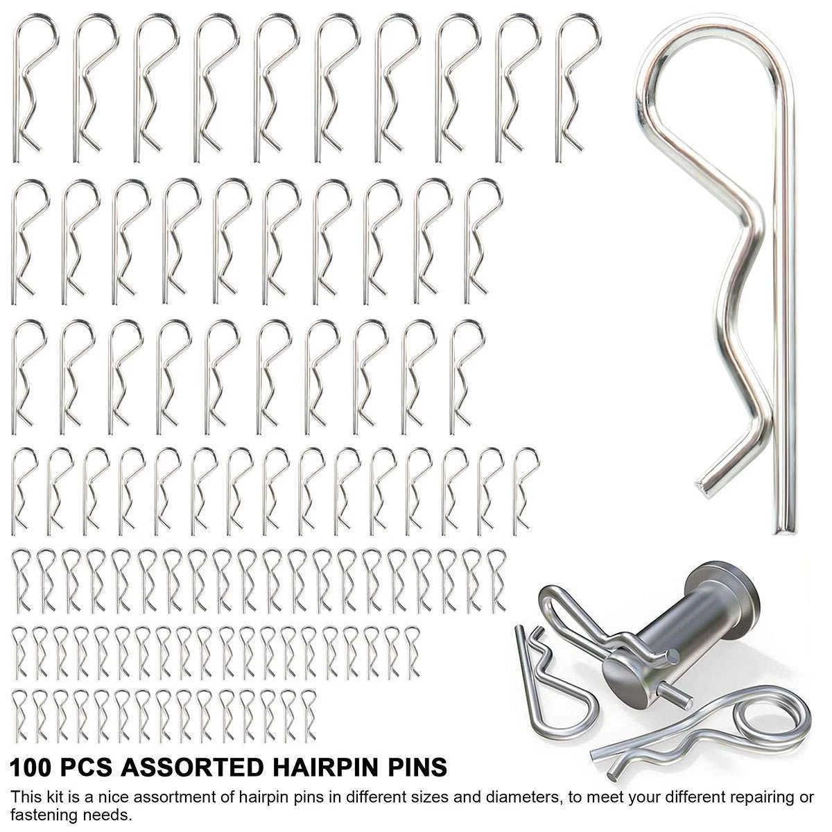 100Pcs Cotter Pins R Clips Split Pins Assortment Kit Disc Caliper Pin R ...