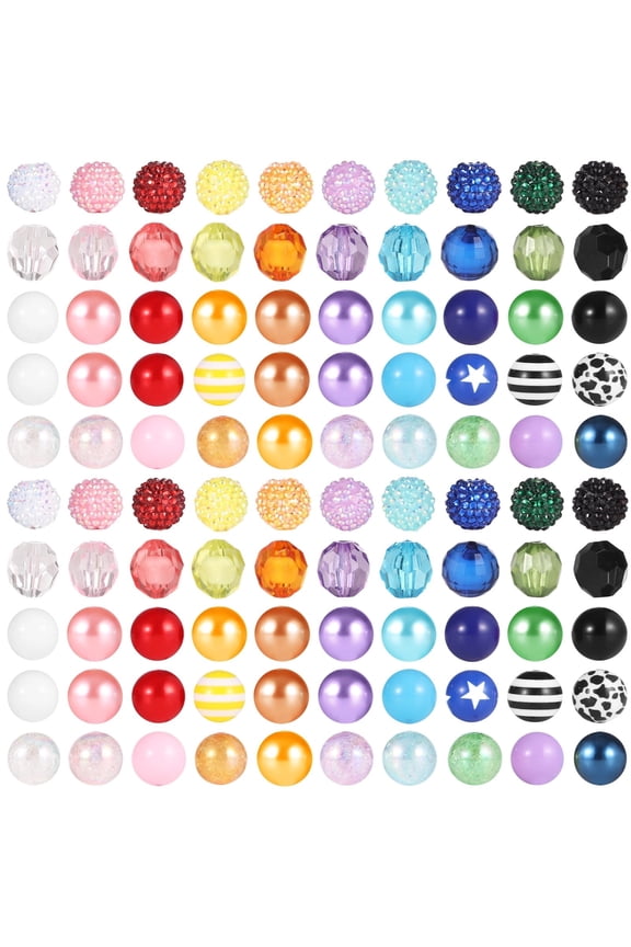 100 Pcs 20mm Beads for Pens,Rhinestone Bubblegum Beads Mixed Crystal Resin Sugar Chunky for Pens Beadable Keychains DIY Colorful Jewelry Beads DIY Making Supplies