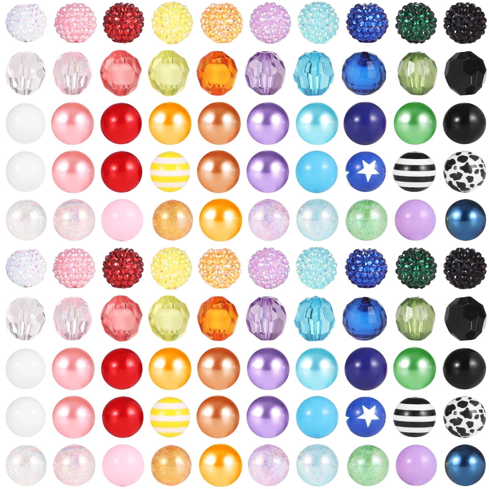 100 Pcs 20mm Beads for Pens,Rhinestone Bubblegum Beads Mixed Crystal Resin Sugar Chunky for Pens Beadable Keychains DIY Colorful Jewelry Beads DIY Making Supplies