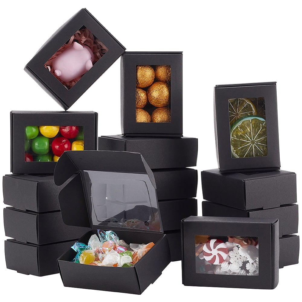 100Pcs Craft Paper Boxes with Windows Rectangle Black 6.2x8.7x3cm DIY