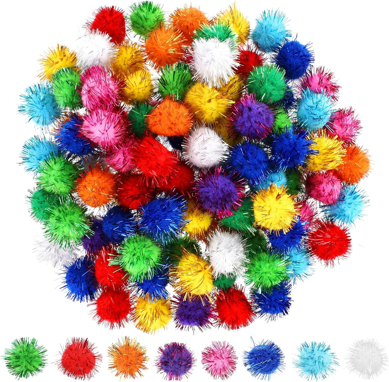 100Pcs Craft Pom Pom Balls (1 inch), Colored Christmas Pom