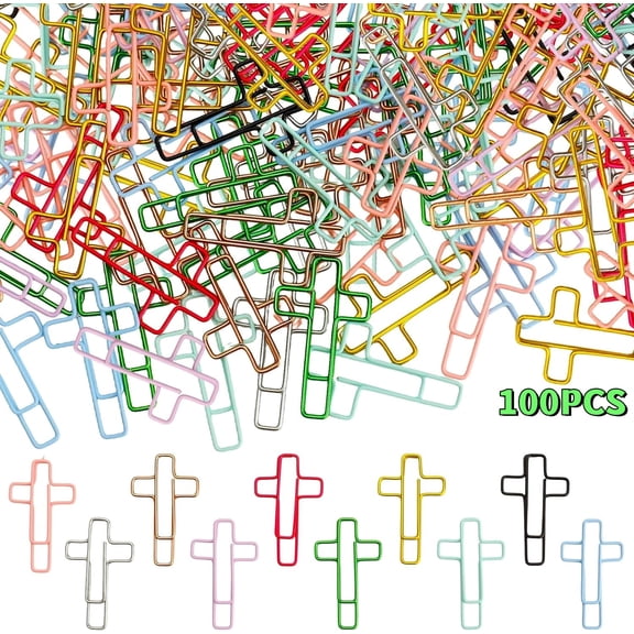 100Pcs Cross Paper Clips Bible Bookmark Christian Bookmarks Bible Study Supplies Paper Clips Cute Binder Clip Small Cross Clip Religious Gifts for Women Pastor Gifts, Multicolor