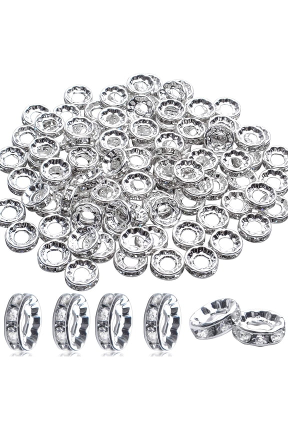 100Pcs Crystal Large Hole European Metal Beads Supplies for DIY Jewelry Making,Rhinestone Spacer Beads