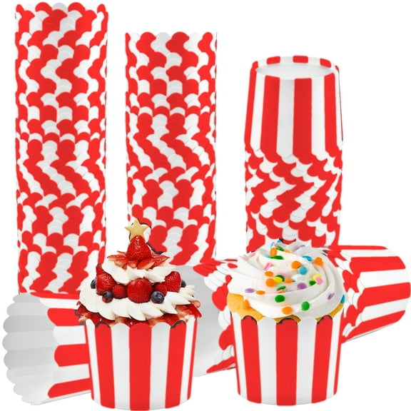 100Pcs Cupcake Liners 2.3 inch Stripes Baking Paper Cup Muffin Liners Cupcake Wrappers Muffin Baking Cups for Carnival Birthday Party Supplies(Red and White)