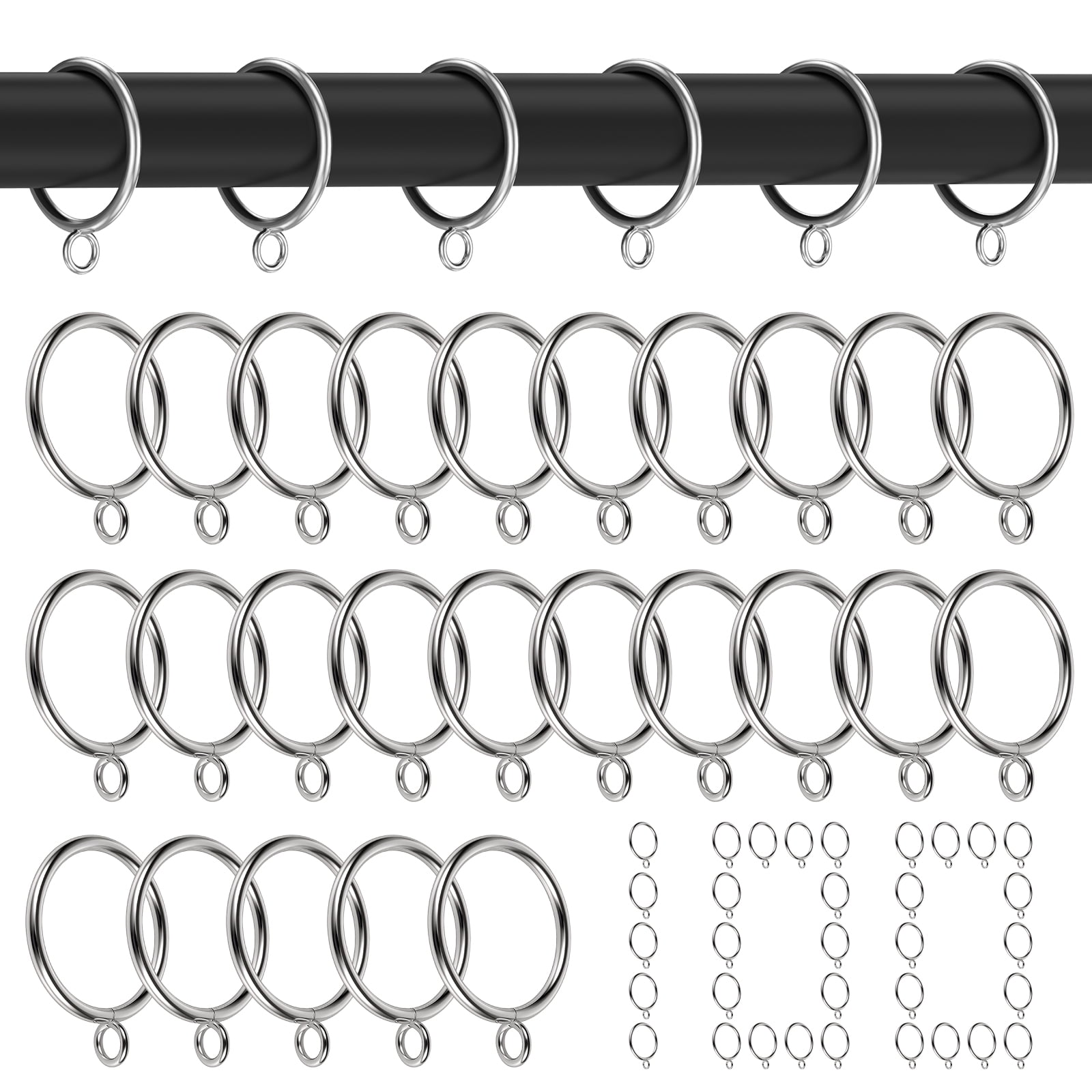 100Pcs Curtain Rings with Eyelets Heavy Duty Metal Drapery Ring 1.5 Inch I D Fits Rods up to 1.1in Home Bathroom