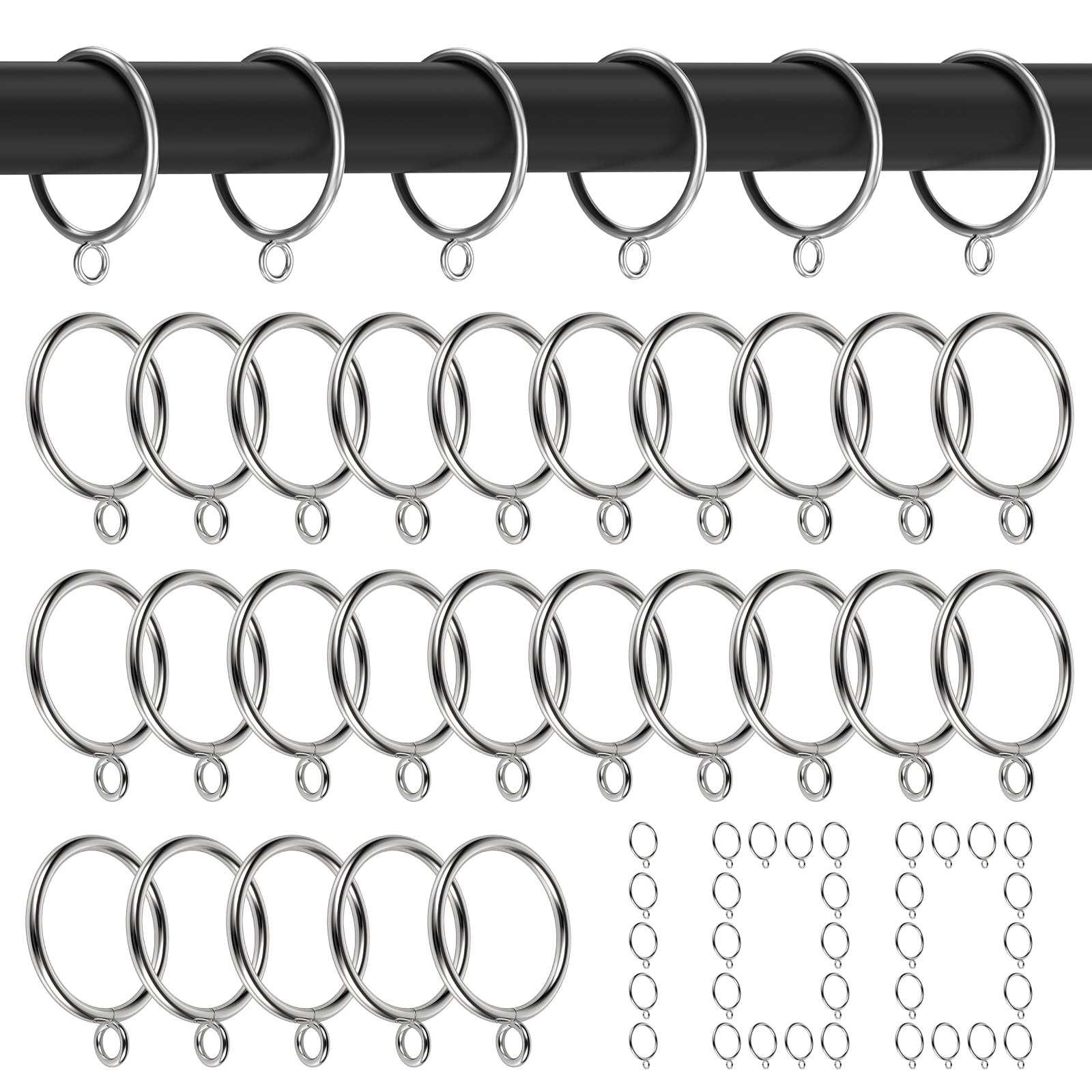 100Pcs Curtain Rings with Eyelets Heavy Duty Metal Drapery Ring 1.8 Inch I D Fits Rods up to 1.26 in Home Bathroom