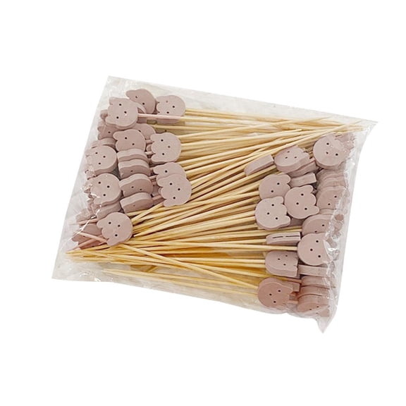 100Pcs Bear Cocktails Pick Wood Fruit Stick Dessert Fork Appetizers Toothpicks Party Decorative Food Pick