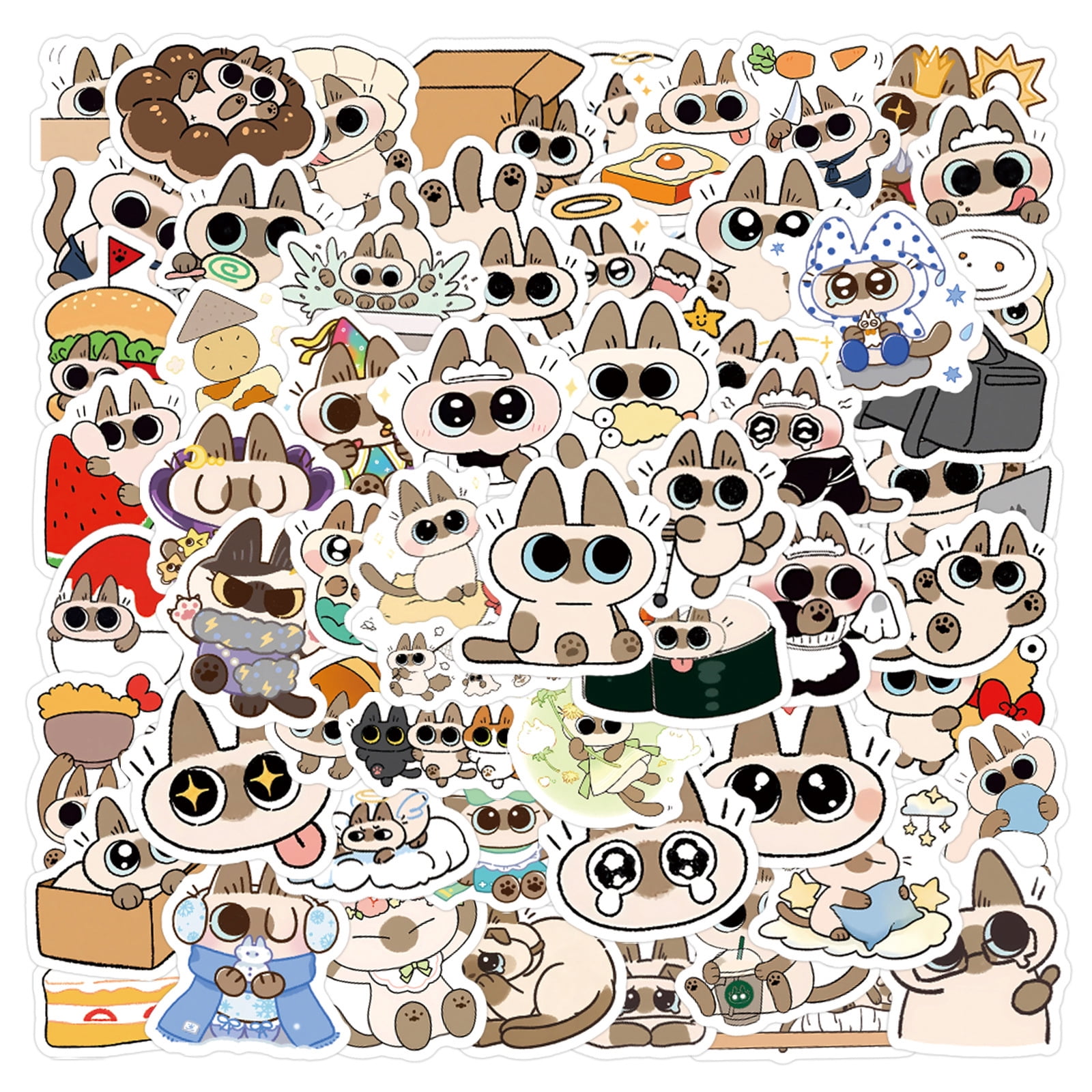 Siamese Sticker 100Pcs Cute Cartoon Siamese Cat Stickers, Aesthetic Vinyl Stickers for ...