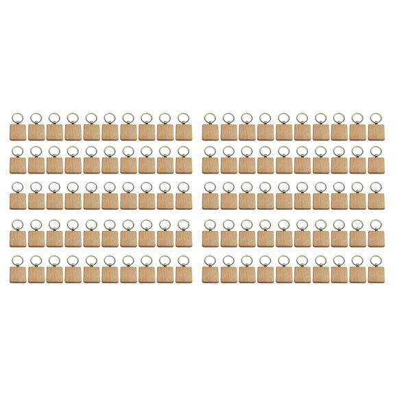 100Pcs DIY Blank Wooden Keychain Square Carved Key Ring 40 x mm
