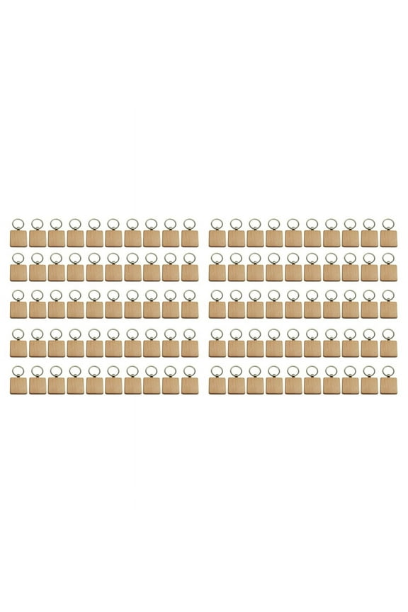 100Pcs DIY Blank Wooden Keychain Square Carved Key Ring Wooden Key Ring 40 x 40 mm