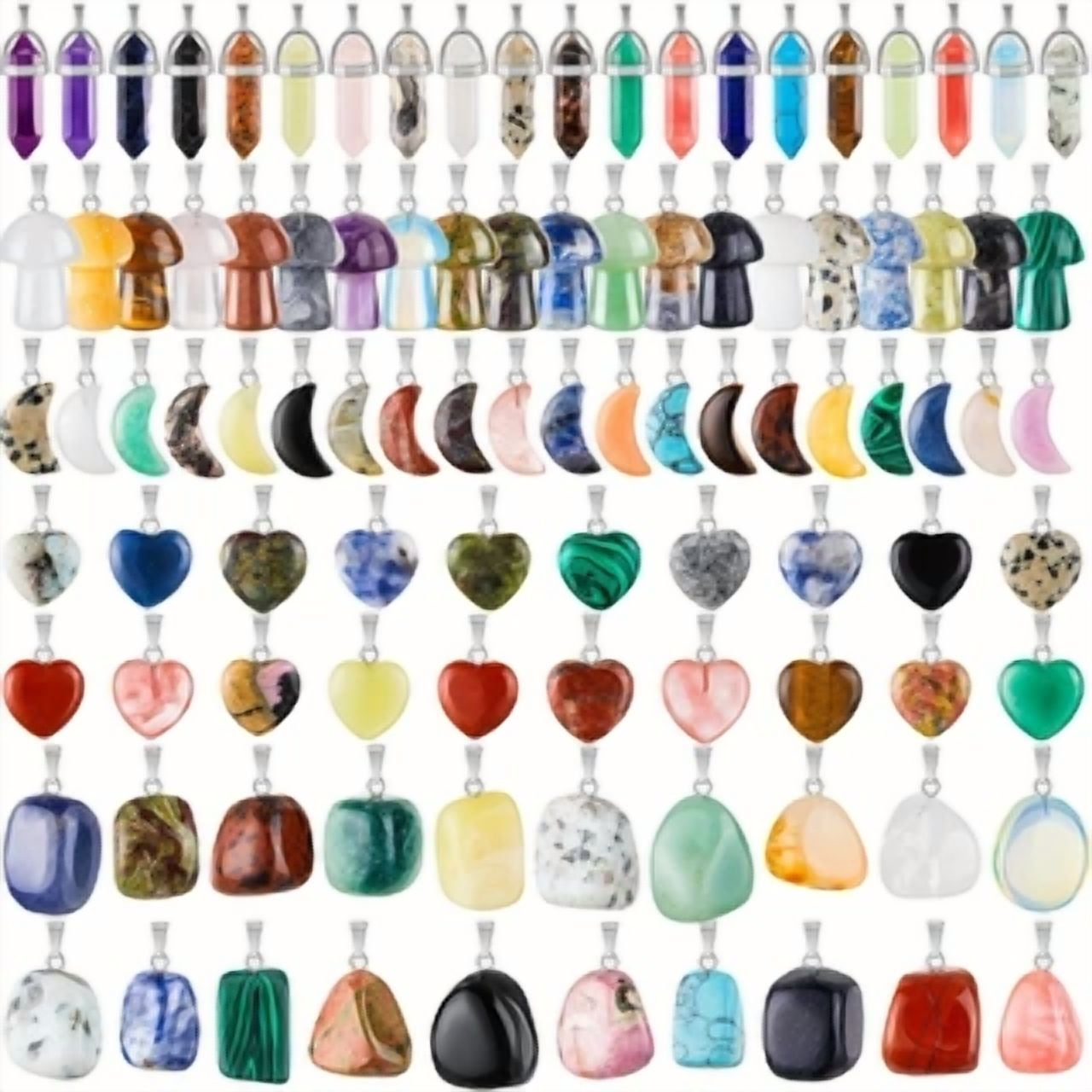 100Pcs DIY Crystal Stone Jewelry Necklace Heart Shaped Stone Pendant Beads