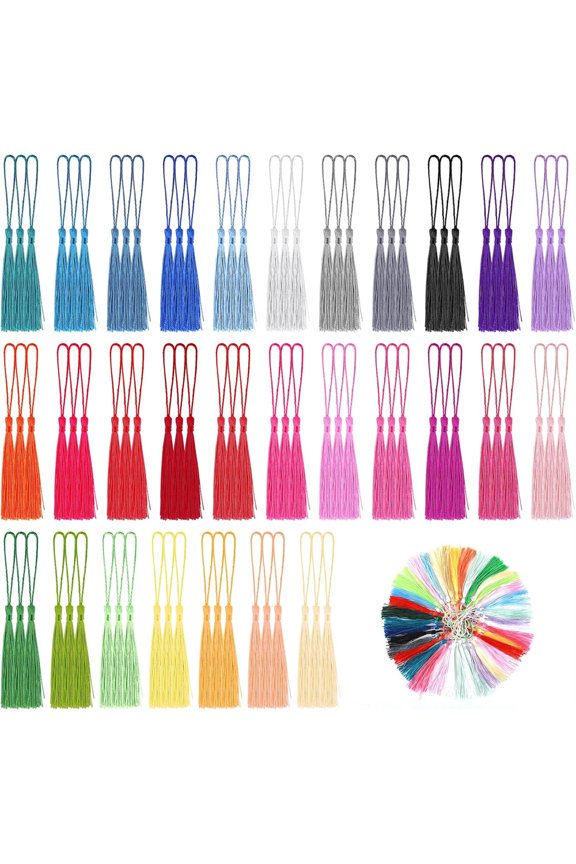 100Pcs DIY Handmade Tassels,Colorful Keychain Tassels,Mini Silky Soft Bookmark Tassels with Floss Cord Loops,for DIY Craft Projects,Tags,Souvenir,Graduation 5Inch