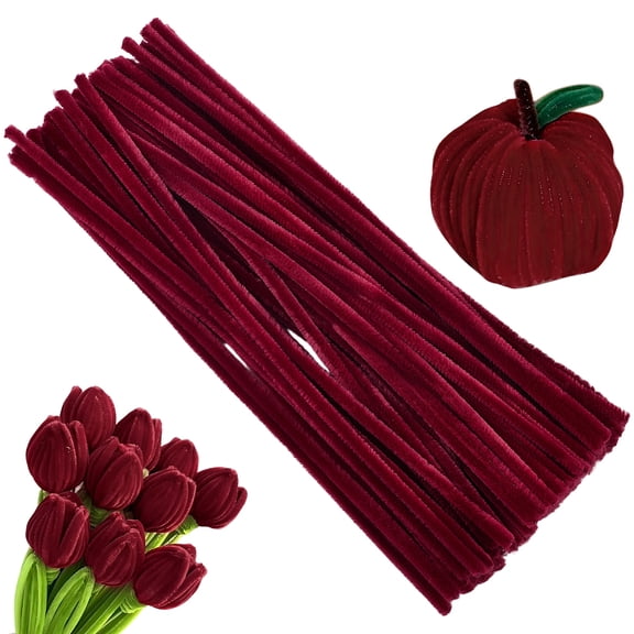 100Pcs DIY Plush Sticks Chenille Stems Pipe Cleaners Craft Material Dark Red 300x6mm
