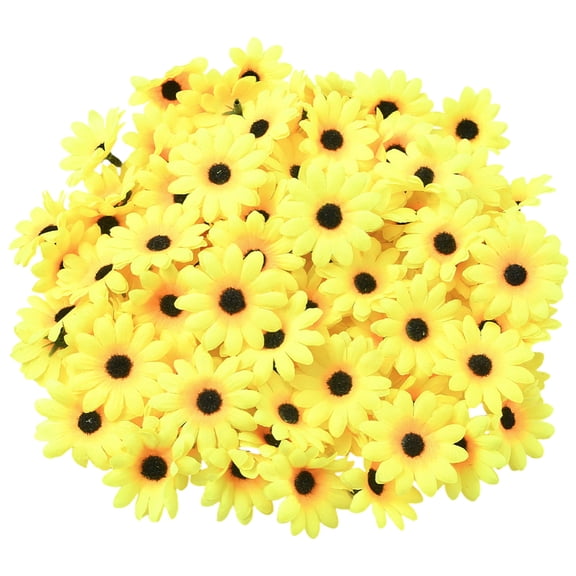 100Pcs Daisy Flowers Heads Yellow Artificial Flower Heads Bulk 4cm Small Decorative Cloth Fabric Gerbera Sunflower Heads