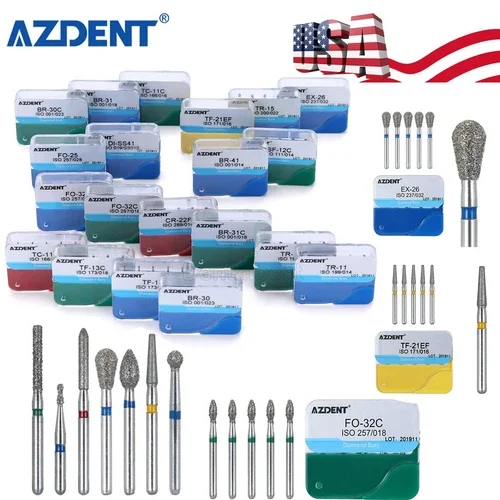 100Pcs Dental Diamond Burs Set For High Speed Handpiece Medium Fg 1.6Mm Azdent