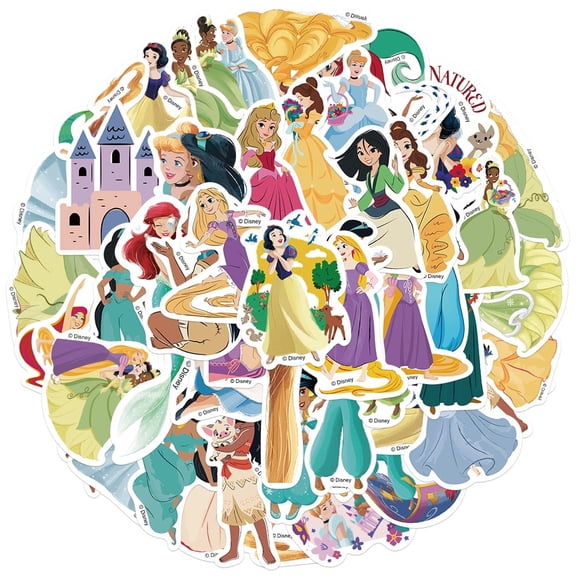 100Pcs Princess Stickers for Water Bottle Laptop Computer Phone Case Luggage Notebook Skateboard Lunchbox Decals Gifts for Kids Teen Adults