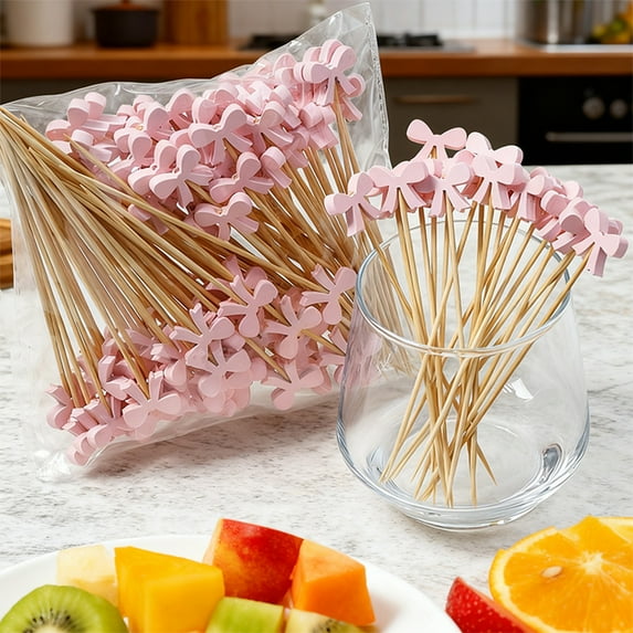 100Pcs Disposable Bamboo Skewers, Fruit & Cocktail Garnish Picks, Eco-Friendly Wood Skewers for Sushi, Burgers, and Sandwiches