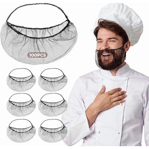 100Pcs Disposable Beard Nets for Food Service, Breathable Nylon, Protective Beard Covers for Restaurant Staff