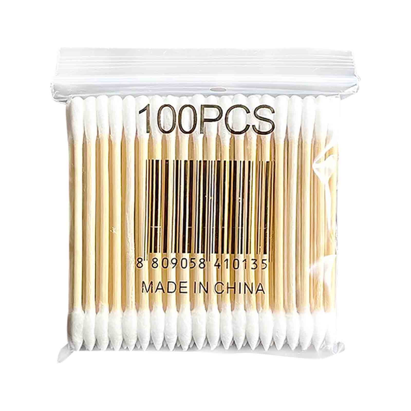 100Pcs Disposable Double Sided Wooden Stick Cotton Swabs Qtips -Double Tipped With Cotton Heads- Multipurpose, Safe, Highly Absorbent & Hygienic, Makeup Cleaning Applicator