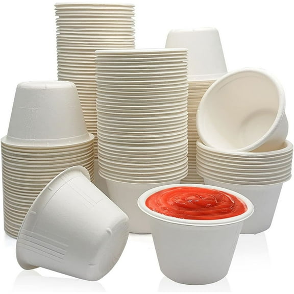 100Pcs Disposable Fiber Souffle Cups,Compostable Portion Cups,4 OZ Disposable Testing Cup Bowls,Condiment Cups,Souffle Cups,Sample Cups,Measuring Cups