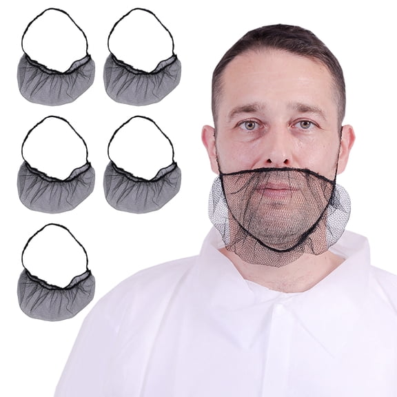 100Pcs Disposable Nylon Beard Net Breathable Heavy Duty Elastic Band Food Service Cooking Black Men Beard Guard Protector Mesh Cover -Black