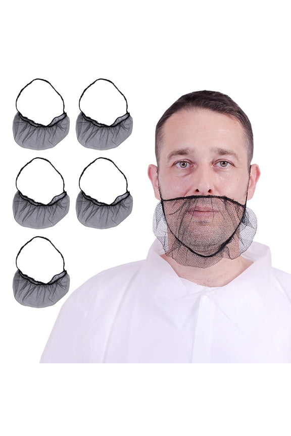 100Pcs Disposable Nylon Beard Net Breathable Heavy Duty Elastic Band Food Service Cooking Black Men Beard Guard Protector Mesh Cover -Black