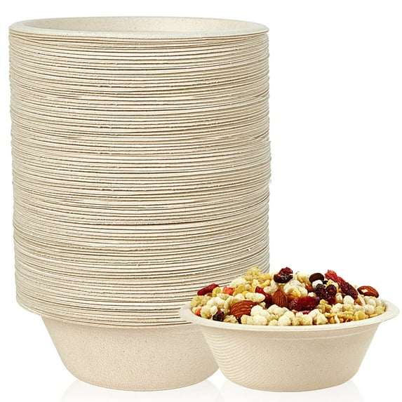 100Pcs Disposable Paper Bowls 12oz Food Soup Bowls Natural Bagasse Fiber Bowls for Sauce Salad Dessert Hot Cold Soup (Brown)