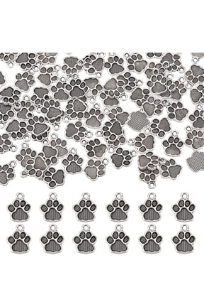 100Pcs Dog Paw Prints Tibetan Style Alloy Pendant Enamel Settings Antique Silver 15x12x2mm Hole: 2mm