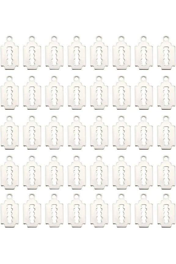 100Pcs Dog Tag Pendant Steampunk Razor Blade Charm Hip Hop Biker Necklace Goth Punk Rock Charm Stainless Steel Dangle Charm for DIY Man DIY Craft Bracelets Jewelry Making Hole: 1.4mm