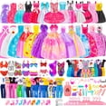 thumbnail image 1 of 100Pcs Doll Clothes & Accessories for Girls, Dress Up Set with Dresses, Swimwear, Shoes, Hangers, Gift for Kids, 1 of 7