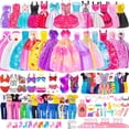 thumbnail image 1 of LXUNLN 110PCS Fashion Doll Clothes and Accessories Set for 11.5 Inch Dolls, Dresses, Shoes and Hangers, Doll Wardrobe Dress Up Set for Girls Ages 3+, 1 of 8