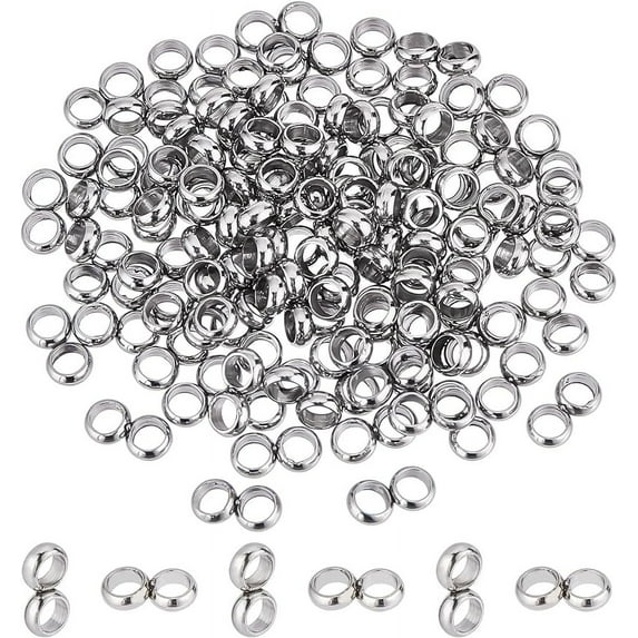 100Pcs Double Ring Spacer Beads Stainless Steel 2-Hole Spacer Beads for Leather Cord Jewelry Making