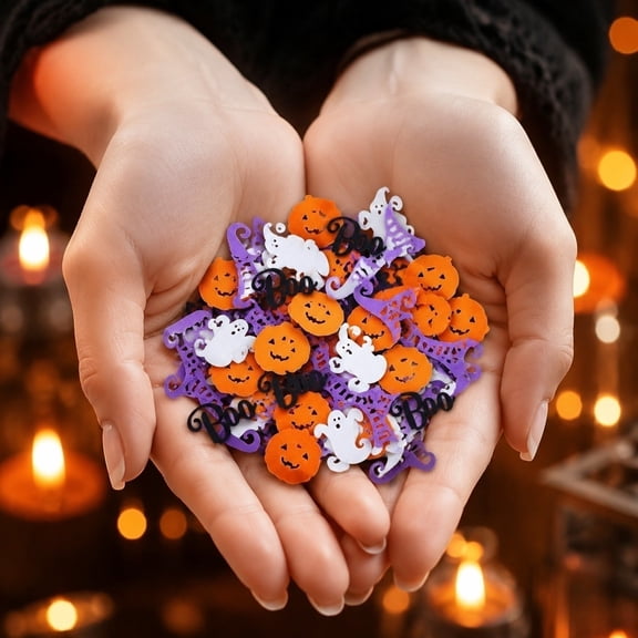100Pcs Double-Sided Pumpkin Boo Ghost Paper Confetti Orange Purple Black Halloween Table Confetti for Halloween Baby Birthday Party Decorations Halloween Party Confetti Table Decorations