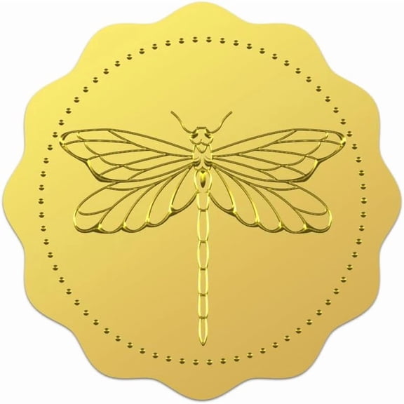 100Pcs Dragonfly Gold Foil Stickers 2 Inch Insects Theme Gold Envelopes Seals Dragonfly Animal Round Self Adhesive Embossed Seal Labels
