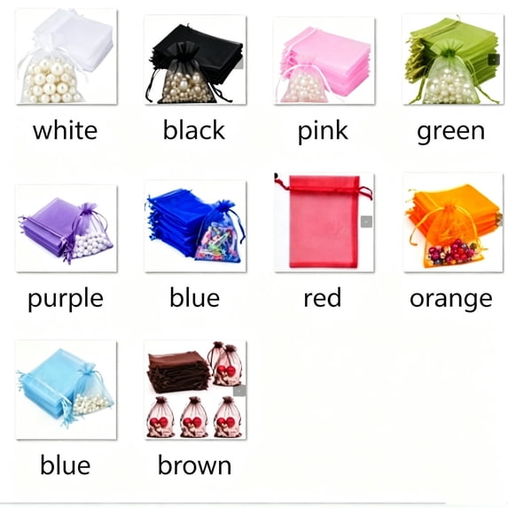 100Pcs Drawstring Organza Gift Pouches, Empty Sheer Packaging Bags,6*9in,Lightweight Storage Sacks for Christmas Candy, Wedding Favors, Birthday Party Presents and Small Gift