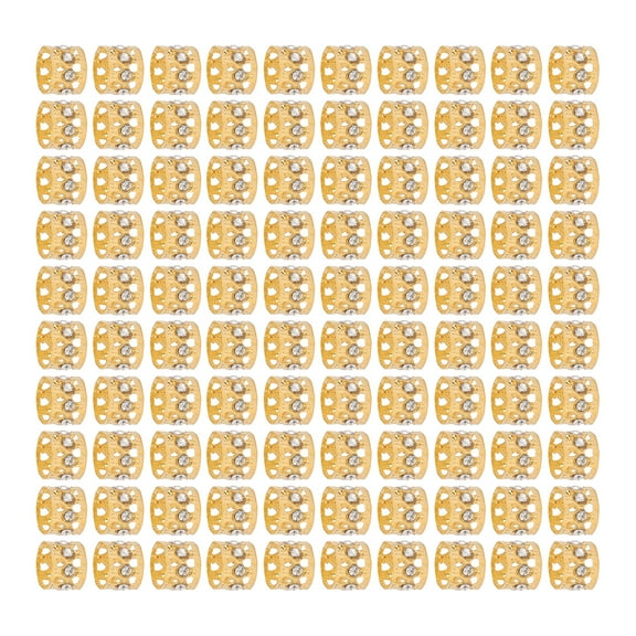 100Pcs Dreadlocks Beads Sparkling Rhinestone Fashionable Hair Braiding Rings for Hair Decoration Gold