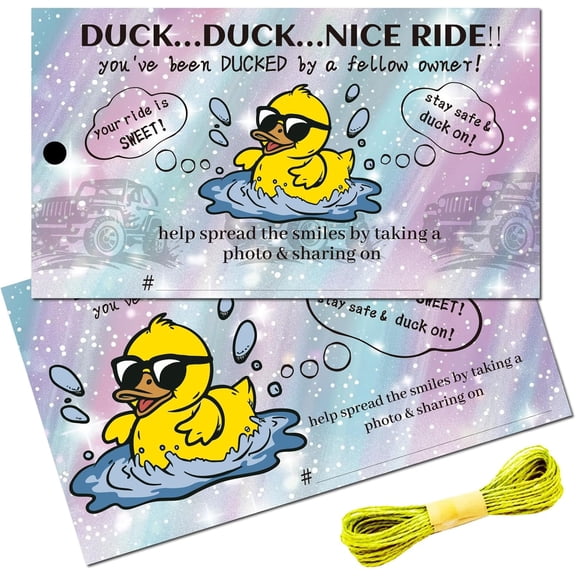 100Pcs You've Been Ducked by a Fellow Owner Duck Duck Tags Ducking Cards Cruising Rubber Duck Tag with Round Hole and Twine Double Sided Cruise Card for Rubber Duck Party Favor 3.5x2 Inch