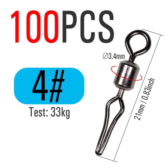 100Pcs Durable Stainless Steel Fast Lock Fishing Hanging Snap Swivels With Side Line Clip Connector Fishhooks And Crap 4#