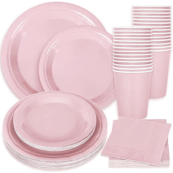 100Pcs Dusty Pink Tableware Set Disposable Dinnerware Set 50Pcs Paper Plates 25Pcs Napkin 25Pcs Cups for Wedding Birthday Bride Shower Party Table Decor