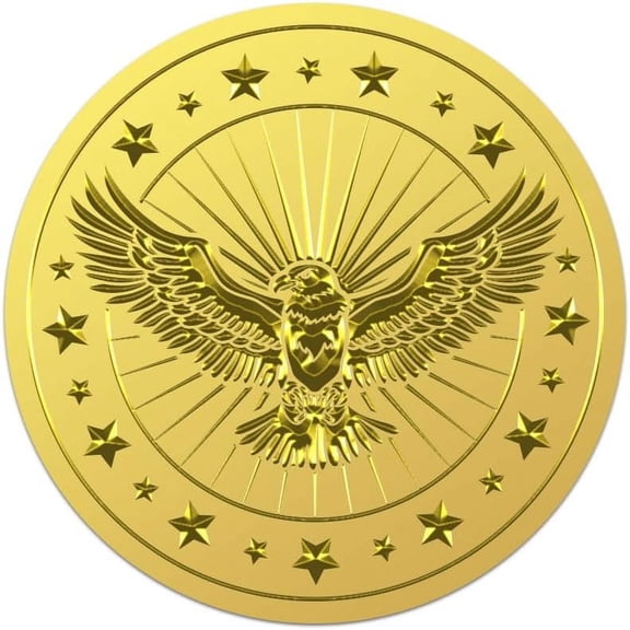 100Pcs Eagle Gold Foil Certificate Seals 2 Inch Bird Gold Foil Embossed Stickers Wildlife and Star Self Adhesive Embossed Seal Labels for Invitation Diplomas Graduation Gift Wrapping
