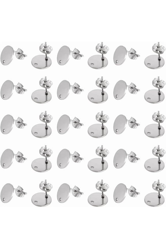 100Pcs Earring Posts Stainless Steel Stud Earring Findings Flat Round Posts Blank Stud with Ear Back for Jewelry Making DIY Women Adults Crafts Suppies 10x1mm